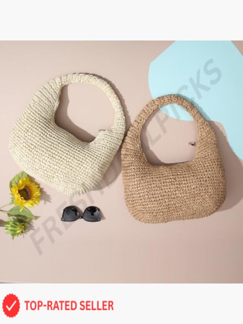 Woven Straw Boho Hobo Shoulder Bag Lightweight Beach Summer Tote Crossbody - Picture 7 of 7